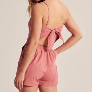 Abercrombie and Fitch pink coral open back tie back romper shorts size S